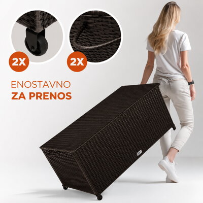 2 praktična kolesa in 2 ročaja za enostavno premikanje. shranjevalna škatla