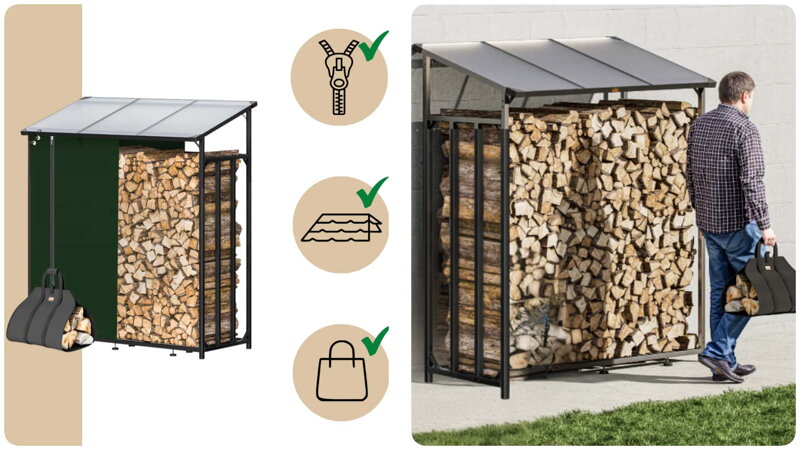 Nadstrešek za drva s torbo za prenašanje