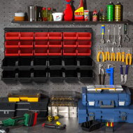 Viseči organizator za delavnico ORDER, 30 škatel, 64x2x38 cm, rdeča/črna