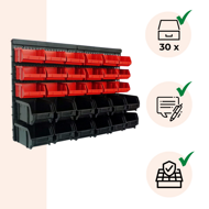 Viseči organizator za delavnico ORDER, 30 škatel, 64x2x38 cm, rdeča/črna