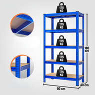 Regal za težke obremenitve HEAVY, maks. 875kg, 90x40x180cm, moder