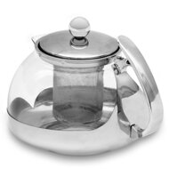 Čajnik s cedilom TEA, prozoren, srebrn