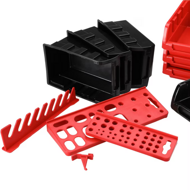 Viseči organizator za delavnico ORDERBOX s 28 škatlami in držali za orodje, 64x2x38 cm, rdeča/črna