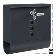 Poštni nabiralnik s tubusom za časopise POST, 30,5x10x33,5cm, antracit