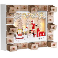Leseni adventni koledar SANTA CLAUS z osvetlitvijo, bela/rjava