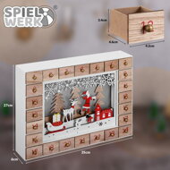 Leseni adventni koledar SANTA CLAUS z osvetlitvijo, bela/rjava