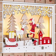 Leseni adventni koledar SANTA CLAUS z osvetlitvijo, bela/rjava