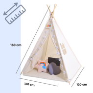 Otroški šotor tipi JULIUS, 120x120x160cm, bela/siva