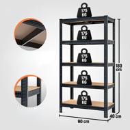 Regal za težke obremenitve HEAVY, maks. 875kg, 90x40x180cm, črn