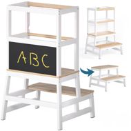 Učni stolp s stopničkami, borovina, 93x56x49cm, bela/naravno rjava