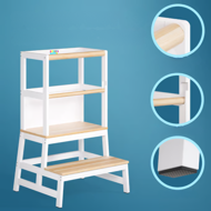 Učni stolp s stopničkami, borovina, 93x56x49cm, bela/naravno rjava