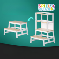 Učni stolp s stopničkami, borovina, 93x56x49cm, bela/naravno rjava