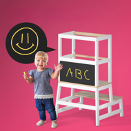 Učni stolp s stopničkami, borovina, 93x56x49cm, bela/naravno rjava