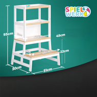 Učni stolp s stopničkami, borovina, 93x56x49cm, bela/naravno rjava