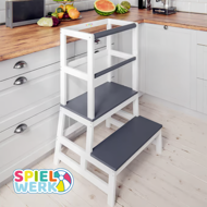 Učni stolp PLAY, borovina, 93x56x49cm, bela/antracit