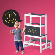 Učni stolp PLAY, borovina, 93x56x49cm, bela/antracit