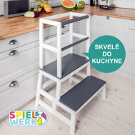 Učni stolp PLAY, borovina, 93x56x49cm, bela/antracit