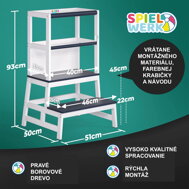 Učni stolp PLAY, borovina, 93x56x49cm, bela/antracit