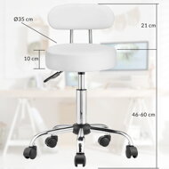 Taburetka na kolescih z naslonjalom ROLAND, Ø35cm, bela