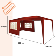 Paviljon za zabave NEAPOL, 3x6m, rdeč