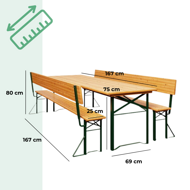 Pivski komplet PRAKTIK z naslonjali, 170cm, rjav