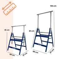 Teleskopski gradbeni kozli DANNY, set 2 kosov, maks. 200 kg, 69x57x81–130 cm, srebrna/modra