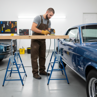 Teleskopski gradbeni kozli DANNY, set 2 kosov, maks. 200 kg, 69x57x81–130 cm, srebrna/modra