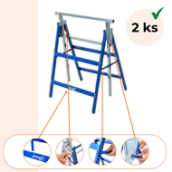 Teleskopski gradbeni kozli DANNY, set 2 kosov, maks. 200 kg, 60 x 56 x 81–130 cm, srebrna/modra