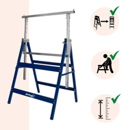 Teleskopski gradbeni kozli DANNY, set 2 kosov, maks. 200 kg, 60 x 56 x 81–130 cm, srebrna/modra