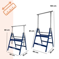 Teleskopski gradbeni kozli DANNY, set 2 kosov, maks. 200 kg, 60 x 56 x 81–130 cm, srebrna/modra
