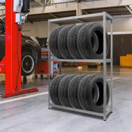 Regal za pnevmatike TYRE, 120x40x180cm, maks. 795kg, jeklen/svetlo rjav