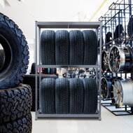 Regal za pnevmatike TYRE, 120x40x180cm, maks. 795kg, jeklen/svetlo rjav