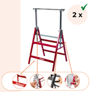 Teleskopski gradbeni kozli DANNY, set 2 kosov, maks. 200 kg, 60 x 56 x 81–130 cm, srebrna/rdeča