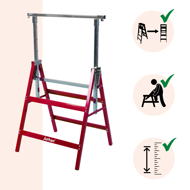 Teleskopski gradbeni kozli DANNY, set 2 kosov, maks. 200 kg, 60 x 56 x 81–130 cm, srebrna/rdeča