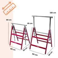 Teleskopski gradbeni kozli DANNY, set 2 kosov, maks. 200 kg, 60 x 56 x 81–130 cm, srebrna/rdeča