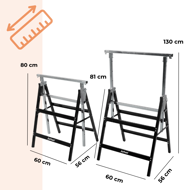 Teleskopski gradbeni kozli DANNY, set 2 kosov, maks. 200 kg, 60 x 56 x 81–130 cm, srebrna/črna