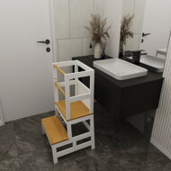Učni stolp s stopničkami, borovina, 93x56x49cm, bela/naravno rjava
