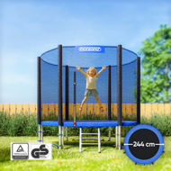 Trampolin z varnostno mrežo JUMP, Ø244cm, črno/modra