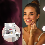 Toaletna mizica JOCELYN z osvetlitvijo, 140×90x40cm, bela