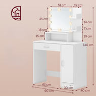 Toaletna mizica JOCELYN z osvetlitvijo, 140×90x40cm, bela