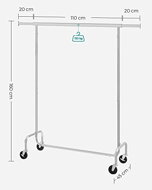 Obešalnik za oblačila IRENE na kolesih, max. 130kg, 150x45x160cm, srebrna