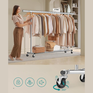 Oblekovni stojalo DOLLY na kolesih, max. 150 kg, 45x160-200x161,5cm, srebrna