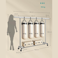 Oblekovni stojalo DOLLY na kolesih, max. 150 kg, 45x160-200x161,5cm, srebrna