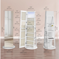 Stoječe ogledalo s prostorom za nakit CHANTAL, 54,5×54,5×162 cm, bela