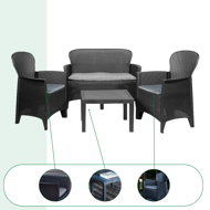 Záhradný set JUNGLE, 4-dielny, antracitová