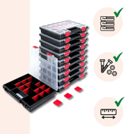 Plastični organizator NORS, 10 kosov, 22 predelkov, 34x25x5cm, črn/prozoren