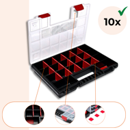 Plastični organizator NORS, 10 kosov, 22 predelkov, 34x25x5cm, črn/prozoren