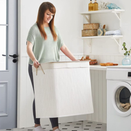 Bambusova košara za perilo DORA, 150 l, bela