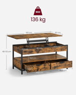 Po višini nastavljiva klubska mizica GASPAR, 50x100x(48–63)cm, rjava/črna