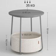 Okrogla mizica s košem za shranjevanje COLETTE, 45x50 cm, siva/bela